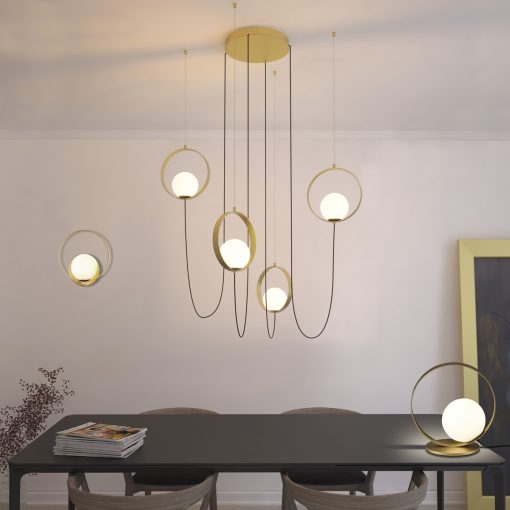 Halo Pendant lamp 3815/4 Tech. Gold/Opal, LED 4x5W 1480lm, CRI90 CL.I, Integrated LED, Kelvin 2700K-3000K Slide Switch