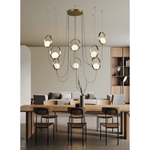 Halo Pendant lamp 3815/8 Tech. Gold/Opal, LED 8x5W 2960lm, CRI90 CL.I, Integrated LED, Kelvin 2700K-3000K Slide Switch