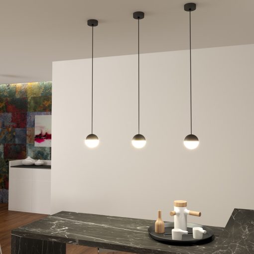 Custo Pendant lamp 3818/1 Textured Black/Opal, LED 5W 370lm, CRI90 CL.I, Integrated LED, Kelvin 2700K-3000K Slide Switch