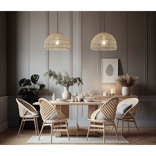 Evens Pendant lamp 3930/40 Natural Rattan, Kit Tex. White, LED E27 15W, CL.I, MULTI-PACK