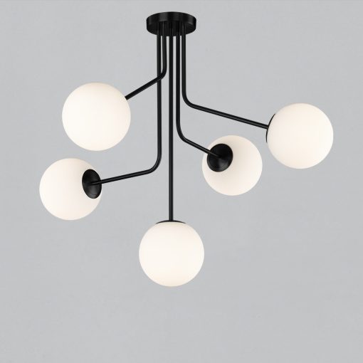 Parma Pendant lamp 3946/5 Matt Black/Opal, LED E27 5x15W, CL.I, (E27 max. Ø45 mm)