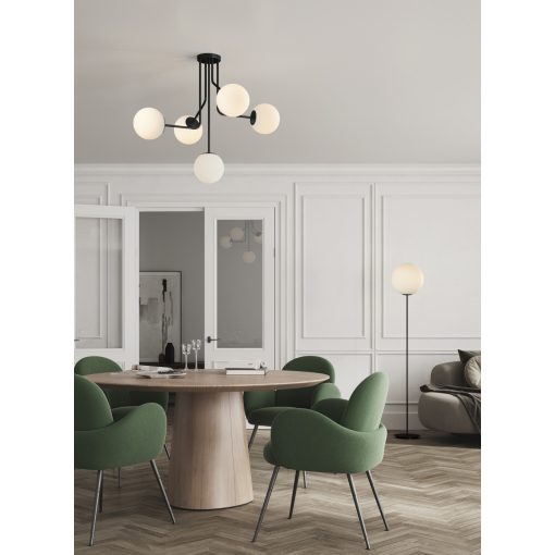 Parma Pendant lamp 3946/5 Matt Black/Opal, LED E27 5x15W, CL.I, (E27 max. Ø45 mm)