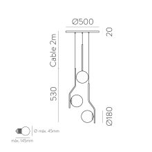 Maui Pendant lamp 8163/3 Opal/Black Matt, LED E27 3x15W, CL.I, (E27 max. Ø45 mm)