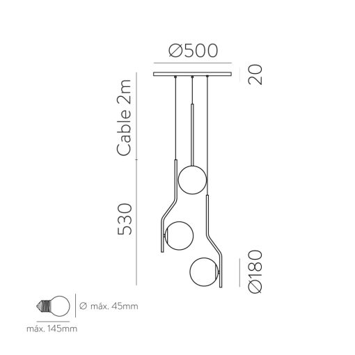 Maui Pendant lamp 8163/3 Opal/Black Matt, LED E27 3x15W, CL.I, (E27 max. Ø45 mm)