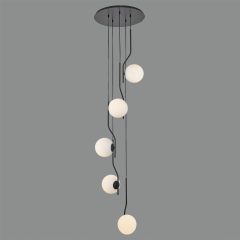   Maui Pendant lamp 8163/5 Opal/Black Matt, LED E27 5x15W, CL.I, (E27 max. Ø45 mm)