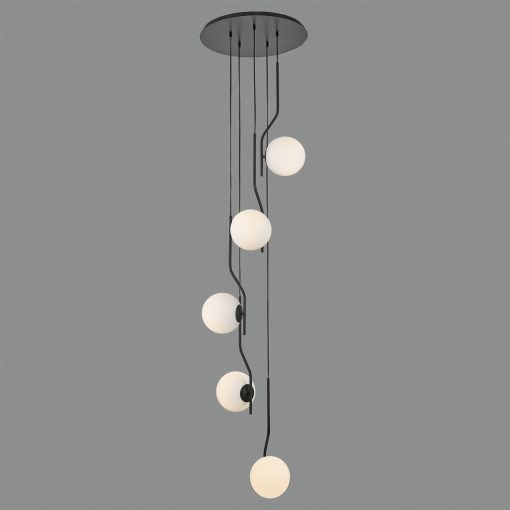 Maui Pendant lamp 8163/5 Opal/Black Matt, LED E27 5x15W, CL.I, (E27 max. Ø45 mm)