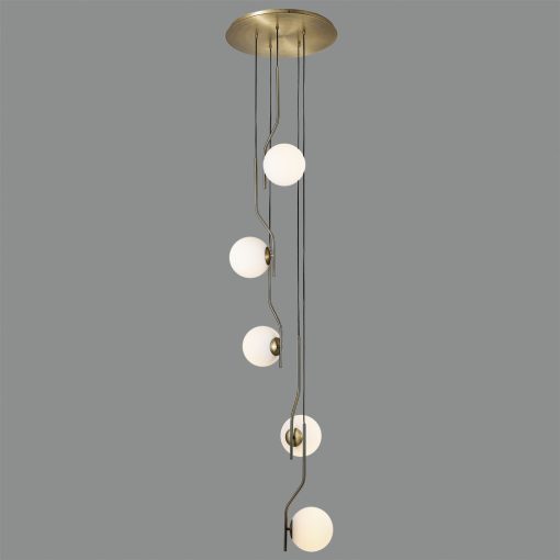 Maui Pendant lamp 8163/5 Opal/Matt Antique Gold, LED E27 5x15W, CL.I, (E27 max. Ø45 mm)