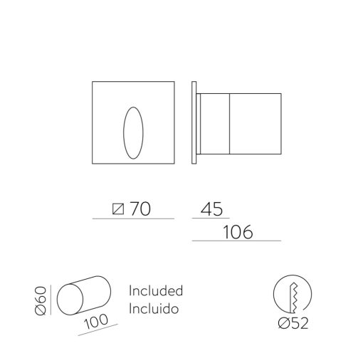 Virgo Recessed 2064 Textured Anthracite, LED 3W 3000K 60lm, CRI80 CL.II IP65