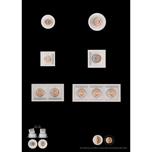 Move Recessed 3984/8 Cuadrado Textured White, LED COB 12W 3000K 1260lm, CRI90 CL.II IP44/IP20, MULTI-PACK