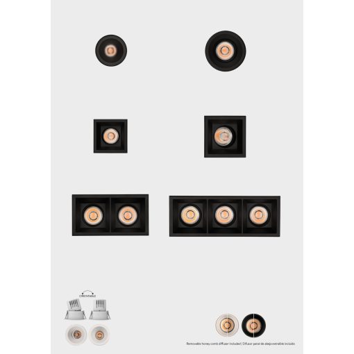 Move Recessed 3984/8 Cuadrado Textured Black, LED COB 3x12W 2700K 3480lm, CRI90 CL.II IP44/IP20, MULTI-PACK