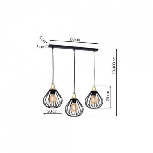 Pendant lamp KANE BLACK 3xE27