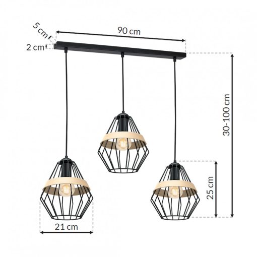 Pendant lamp CLIFF BLACK 3xE27