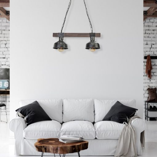 Pendant lamp FARO BLACK/WOOD 2xE27