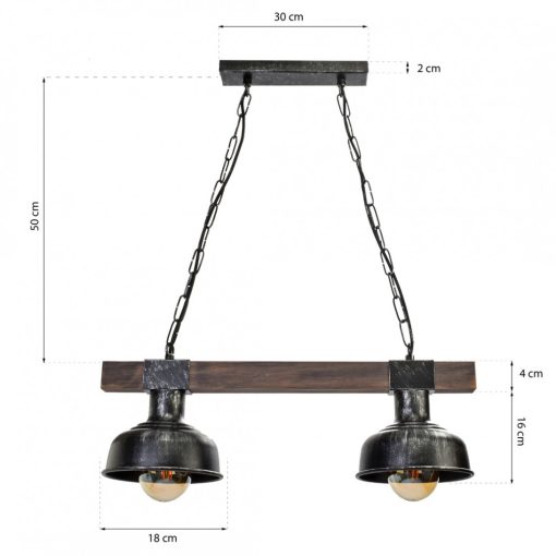 Pendant lamp FARO BLACK/WOOD 2xE27