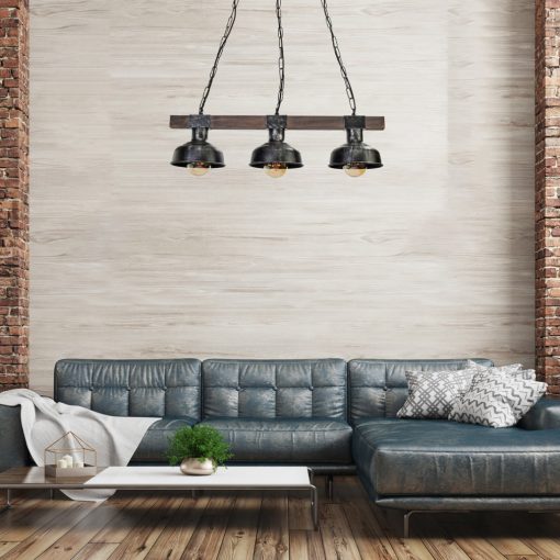 Pendant lamp FARO BLACK/WOOD 3xE27