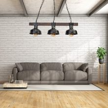 Pendant lamp FARO BLACK/WOOD 3xE27