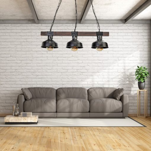 Pendant lamp FARO BLACK/WOOD 3xE27