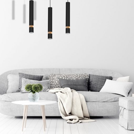 Pendant lamp JOKER BLACK/WOOD 3xGU10