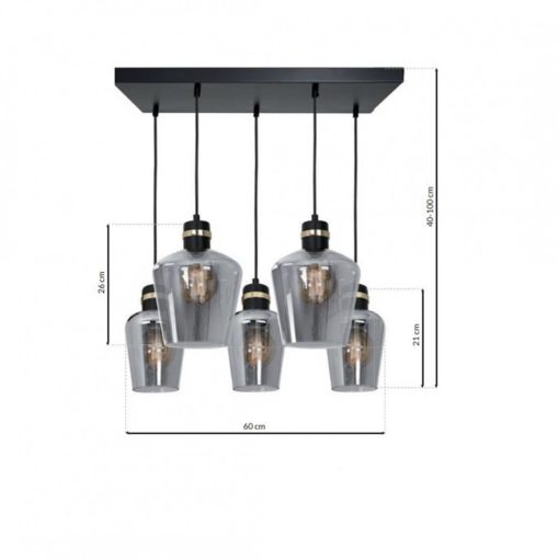 Pendant lamp RICHMOND BLACK / GOLD 5xE27  Prostokąt
