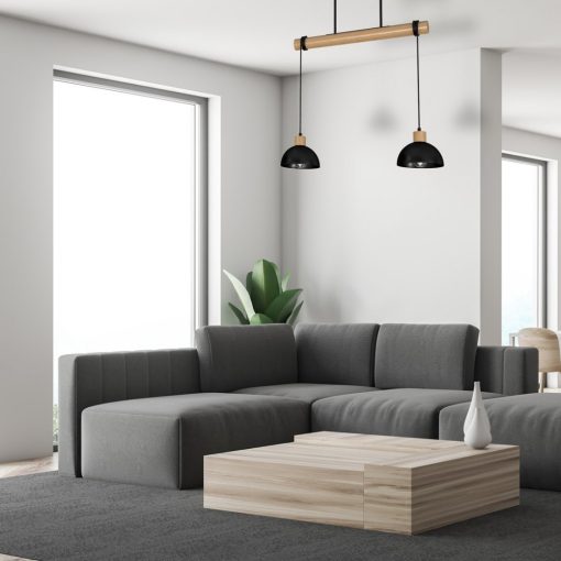 Pendant lamp ERIK Black/Wood 2xE27