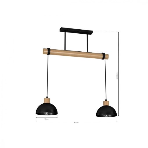 Pendant lamp ERIK Black/Wood 2xE27