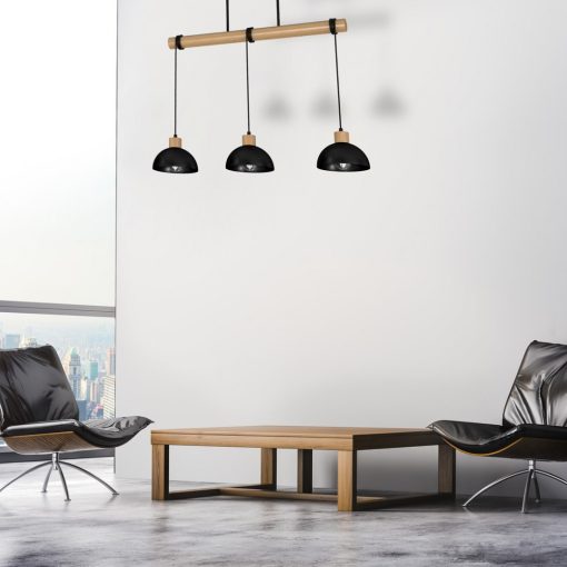 Pendant lamp ERIK Black/Wood 3xE27