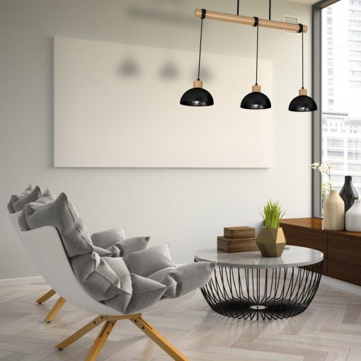 Pendant lamp ERIK Black/Wood 3xE27