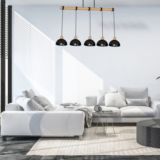 Pendant lamp ERIK Black/Wood 5xE27
