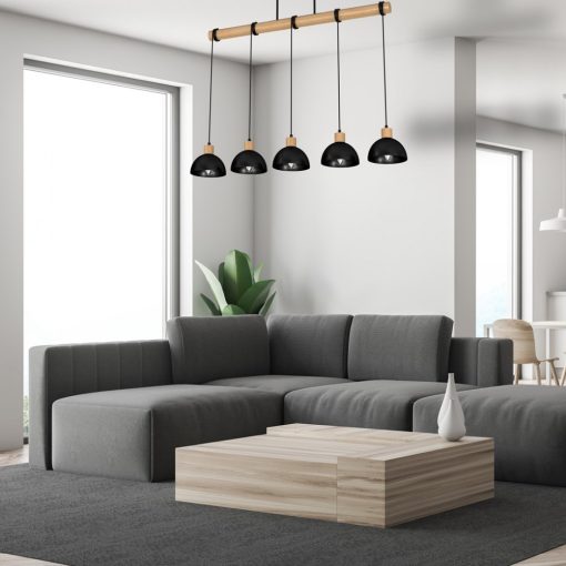 Pendant lamp ERIK Black/Wood 5xE27