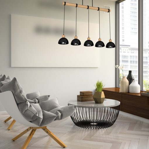 Pendant lamp ERIK Black/Wood 5xE27