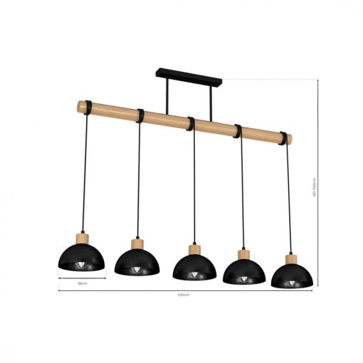 Pendant lamp ERIK Black/Wood 5xE27