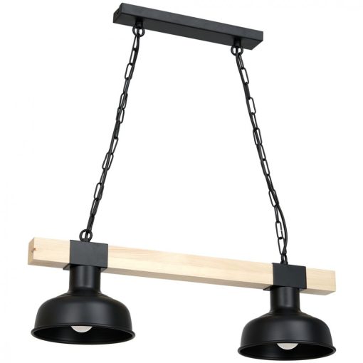 Pendant lamp FARO BLACK/NATURAL WOOD 2xE27 60W