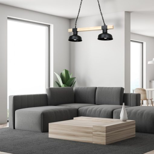 Pendant lamp FARO BLACK/NATURAL WOOD 2xE27 60W