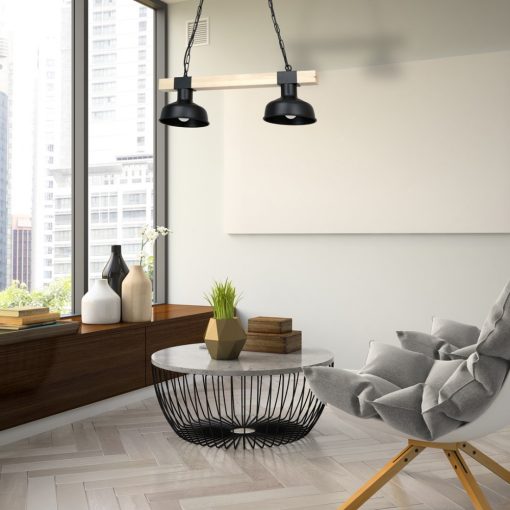 Pendant lamp FARO BLACK/NATURAL WOOD 2xE27 60W
