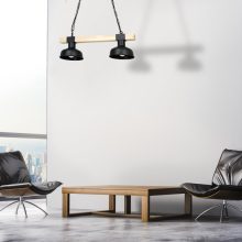 Pendant lamp FARO BLACK/NATURAL WOOD 2xE27 60W