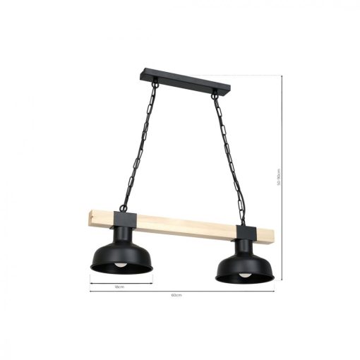 Pendant lamp FARO BLACK/NATURAL WOOD 2xE27 60W