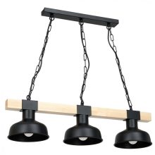Pendant lamp FARO BLACK/NATURAL WOOD 3xE27 60W