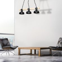 Pendant lamp FARO BLACK/NATURAL WOOD 3xE27 60W