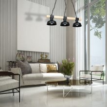 Pendant lamp FARO BLACK/NATURAL WOOD 3xE27 60W