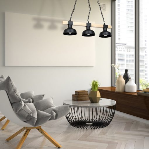Pendant lamp FARO BLACK/NATURAL WOOD 3xE27 60W