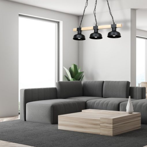 Pendant lamp FARO BLACK/NATURAL WOOD 3xE27 60W