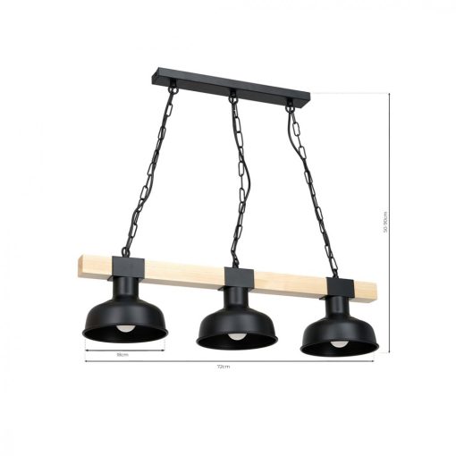 Pendant lamp FARO BLACK/NATURAL WOOD 3xE27 60W