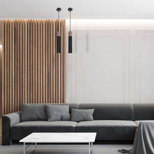Pendant lamp SOLO SAWN BLACK / PATINATED WOOD 1x mini GU10