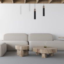 Pendant lamp SOLO SAWN BLACK / PATINATED WOOD 1x mini GU10