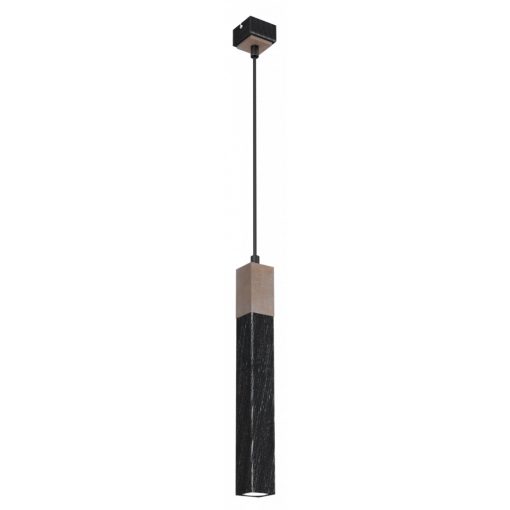 Pendant lamp SOLO SAWN BLACK / PATINATED WOOD 1x mini GU10