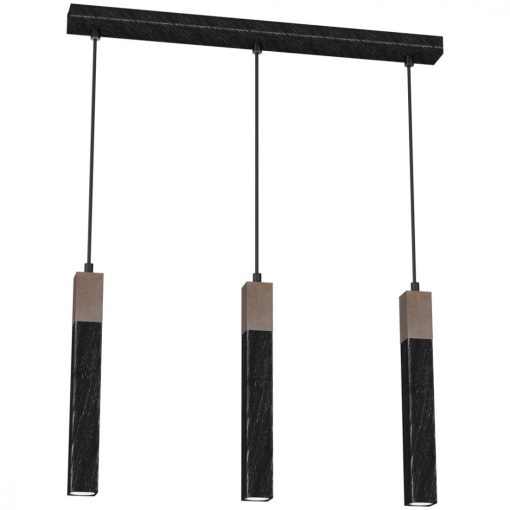 Pendant lamp SOLO SAWN BLACK / PATINATED WOOD 3x mini GU10