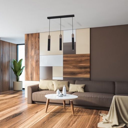 Pendant lamp SOLO SAWN BLACK / PATINATED WOOD 3x mini GU10