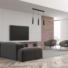 Pendant lamp SOLO SAWN BLACK / PATINATED WOOD 3x mini GU10