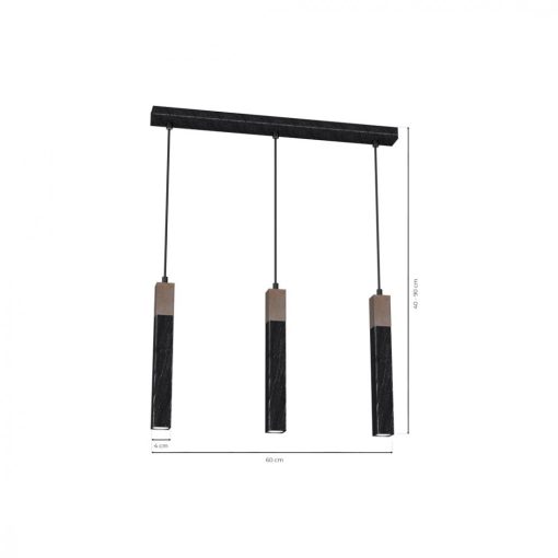 Pendant lamp SOLO SAWN BLACK / PATINATED WOOD 3x mini GU10