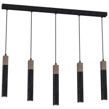 Pendant lamp SOLO SAWN BLACK / PATINATED WOOD 5x mini GU10